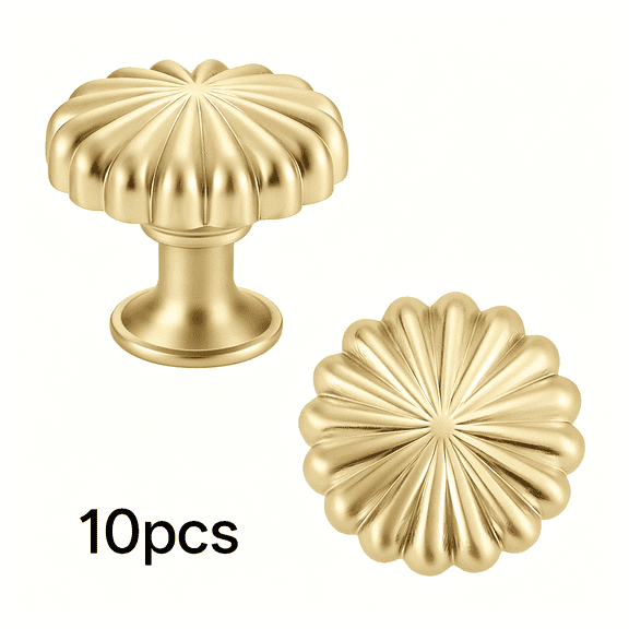 XIBUFE 10 Pack Gold Cabinet Knobs for Kitchen Cabinets and Dresser Drawers, Zinc Alloy Brushed Brass Hardware Handles Pulls, Vintage Cupboard Drawer Knob
