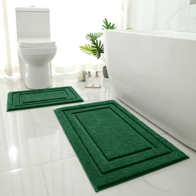 Alfombra de baño HOMEIDEAS de 2 piezas, supersuave y absorbente, color verde oscuro