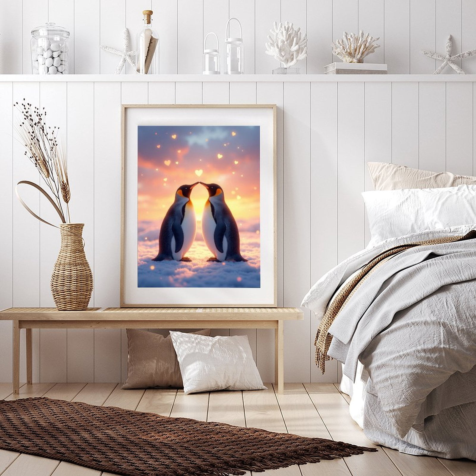 Diamond Art Kit for Adults, Penguins Sunset Love Hearts Snow Diamond Painting for Adults Beginners, DIY Diamond Art Painting Kits, 5D Diamond Painting Crafts for Home Decor 12x16 Frameless