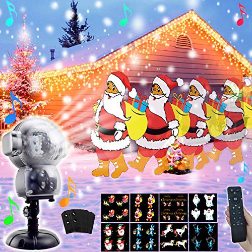 Aiderly Christmas Halloween Music 8 Patterns Snow Projector Led Lights