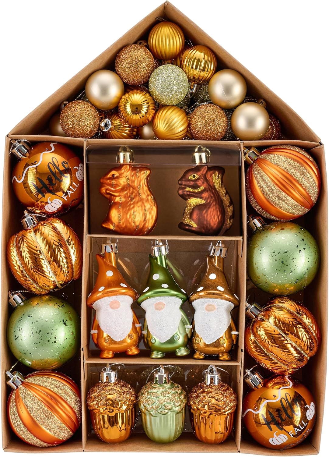 Autumn Christmas Tree Ornaments Set Hello Fall with Acorns Squirrels Pumpkins