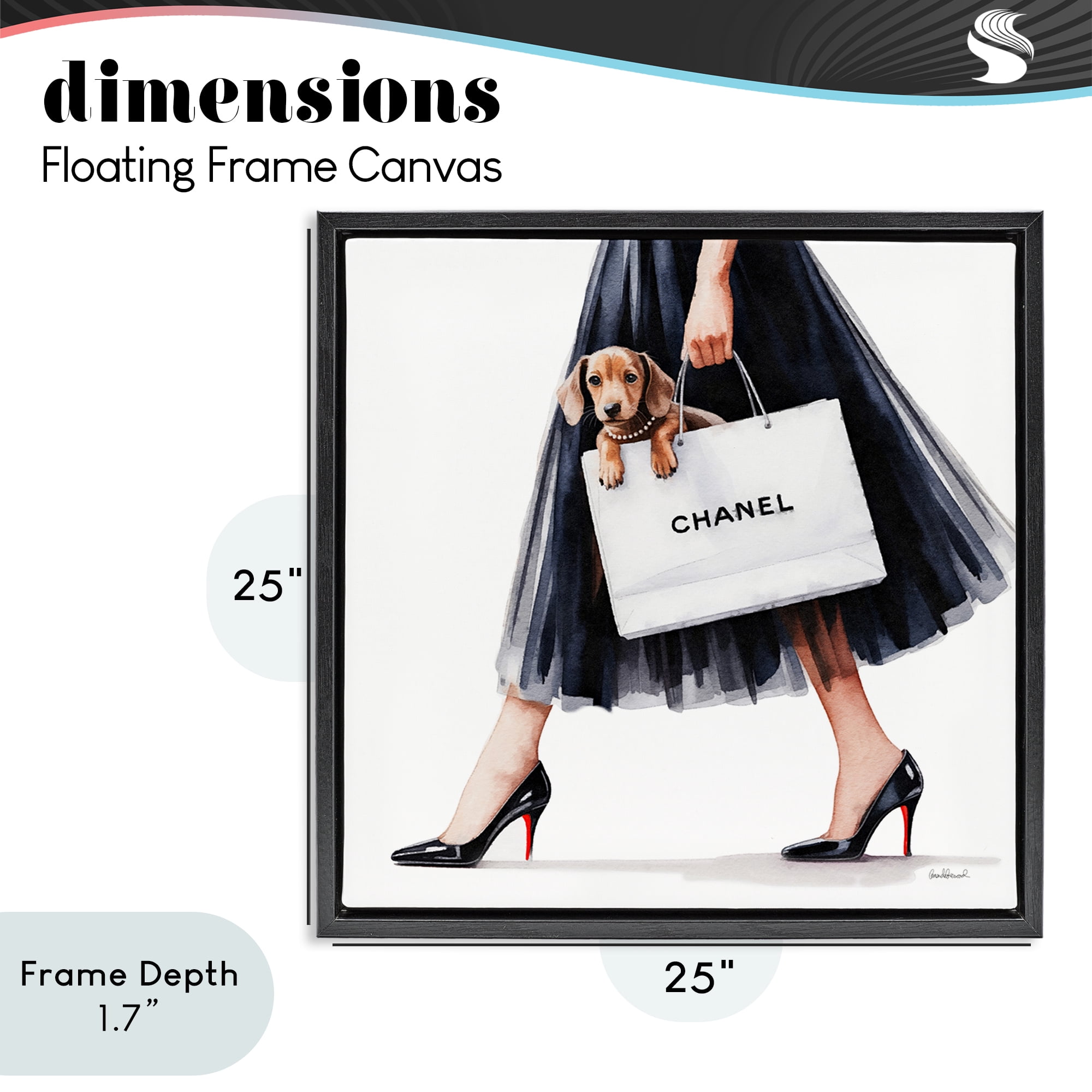 Stupell Industries Elegant Dog & Shopping Bag Black Framed Floater Canvas Wall Art, design by Amanda Greenwood
