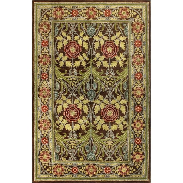 Bashian R128-CHOC-2.6X8-HG102 Wilshire Collection Floral Transitional 100 Percent Wool Hand Tufted Area Rug, Chocolate - 2 ft. 6 in. x 8 ft.