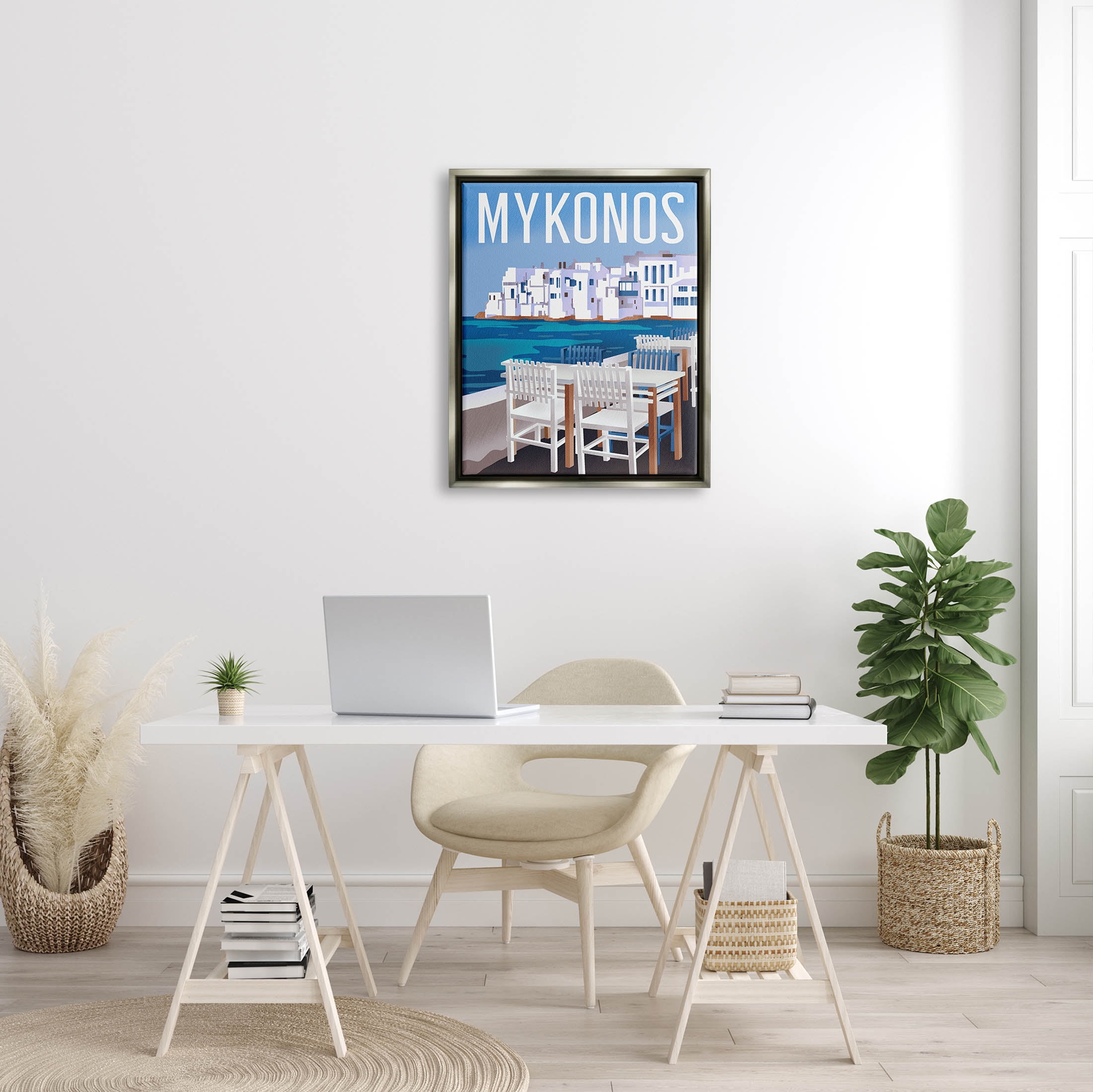 Stupell Industries Mykonos Seaside Vacation Graphic Art Luster Gray Floating Framed Canvas Print Wall Art, Design by Ziwei Li