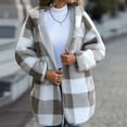 thumbnail image 4 of qILAKOG Jacket for Women 2024 Fashion Fall Winter Plaid Bubble Velvet Jackets Long Sleeve Casual Hooded Coats Womens Down Buttonless Plush Plaid Hooded Coat Casual Cardigan, Gray&XL, 4 of 8
