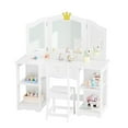 thumbnail image 3 of Ktaxon Kids' Wooden Vanity Table and Stool Set with Tri Folding Mirror, Princess Makeup Dressing Table,Children's Furniture, Girls Gift, White, 3 of 7