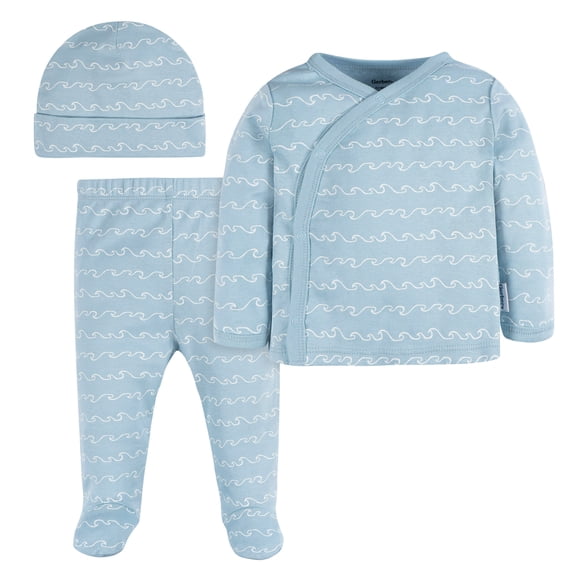 Gerber Essentials conjunto bebé 3 piezas azul algodón suave talla 0 a 3 meses
