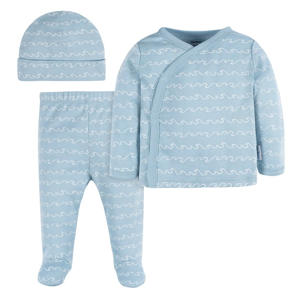 Gerber Essentials conjunto bebé 3 piezas azul algodón suave talla 0 a 3 meses