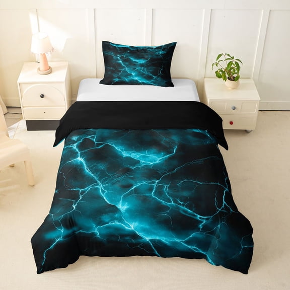 Homewish Glowing Lightning Twin Duvet Cover,Contemporary Aesthetic Twin Bedding,Black Reversible,2pcs,1 Duvet Cover and 1 Pillowcase