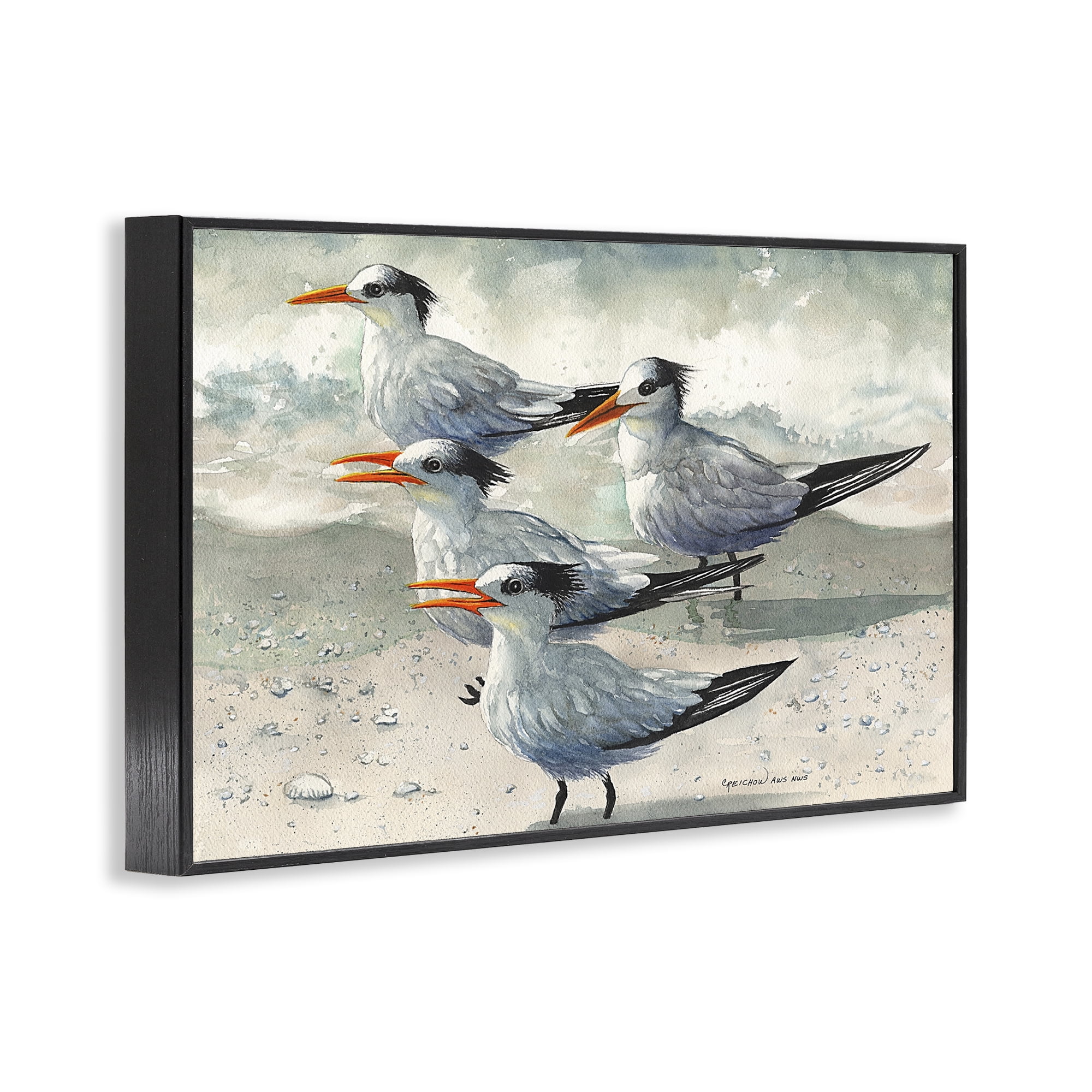Stupell Industries Birds on Sandy Beach Animals & Insects Painting Black Framed Art Print Wall Art, 24 x 16