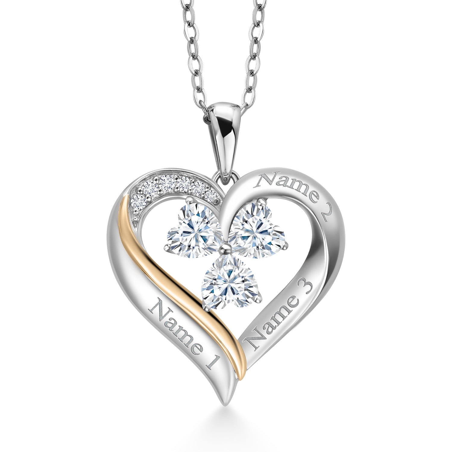 Gem Stone King 925 Silver and 10K Yellow Gold White Moissanite and Lab Grown Diamond Pendants Pendant for Women | 1.31 Cttw | Heart Shape 5MM | April Birthstone