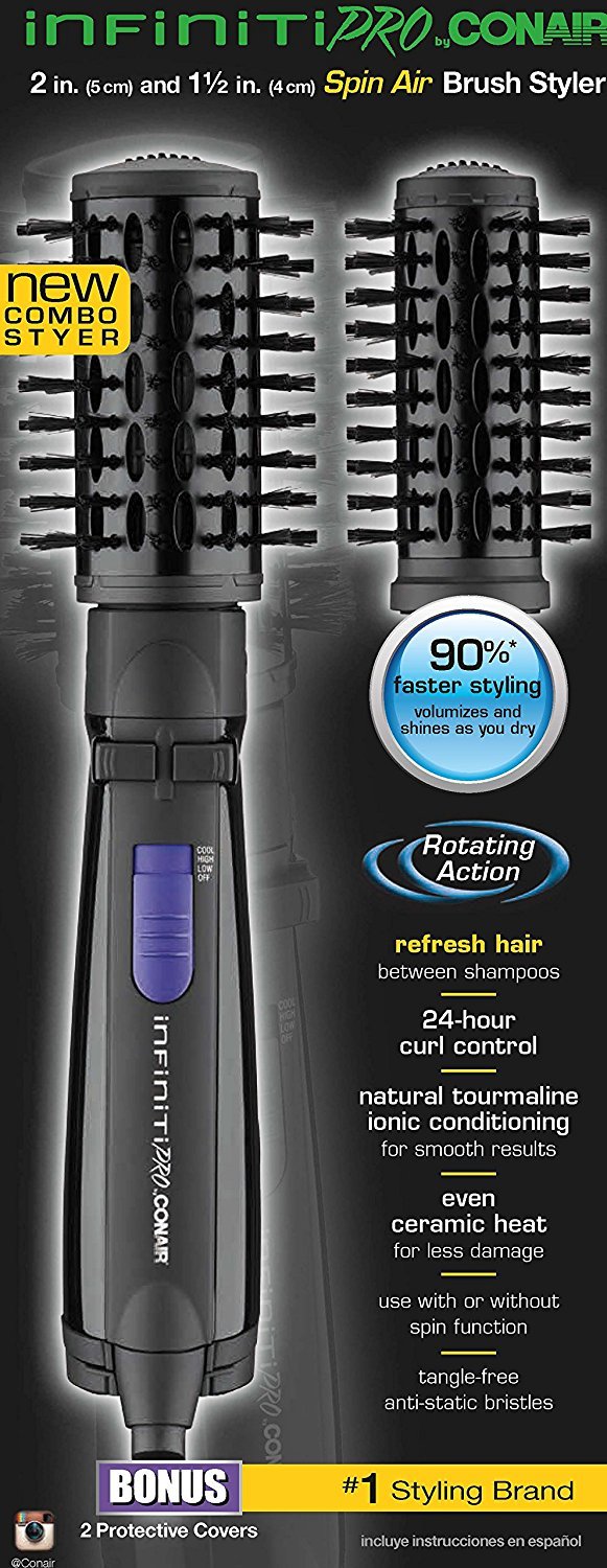 INFINITIPRO BY CONAIR Spin Air Rotating Styler Hot Air Brush with 2 Inch AND 1.5 Inch Brushes, Black BC191N - image 3 of 10