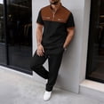 thumbnail image 2 of mihongmao Summer 2 Piece Lounge Set Men Jogger Sets Henley Shirts Men's Color Blocked Short Sleeved Stand Up Collar Zipper Pocket T-shirt Straight Leg Pants Set Black 3X, 2 of 5