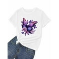 thumbnail image 7 of Women's T-Shirt Vintage Dreamy Purple Butterfly Wings Rose Short Sleeve Casual Tee Classic Crew Neck T Shirt for Women White, M, 7 of 7