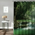 thumbnail image 2 of Chilfamy  Nature Shower Curtain, Tropical Forest Foliage Cascade Rainforest Relaxing National Park Image, Cloth Fabric Bathroom Decor Set with Hooks,Hunter Green Brown White, 2 of 7