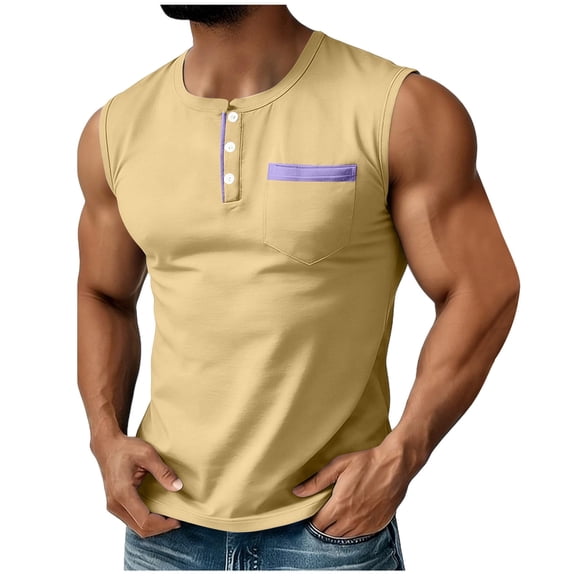 LIaqionyy Mens Shirts Sleeveless Button down Shirt Workout Muscle Tank Tops Casual Basic Summer Top Clothes