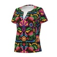 thumbnail image 2 of Goofa Colorful Floral Embroidery Mexican Pattern Womens Deep V Neck Low Cut Tops Casual Summer Short Sleeve Ribbed Knit T-Shirts-Large, 2 of 5