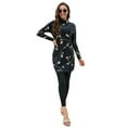 thumbnail image 2 of IBTOM CASTLE Women Muslim Swimsuits Modest Burkini Swimwear Islamic Long Sleeve Full Cover Swim Top Leggings Pants ​Bathing Suits M Black Flower & Split, 2 of 8