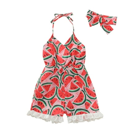 

Little Girl Onesies Kids Slip Girls Watermelon Set Baby Ruffle Jumpsuit Romper Girls Romper Jumpsuit Toddler Summer Cool Play Daily Wear