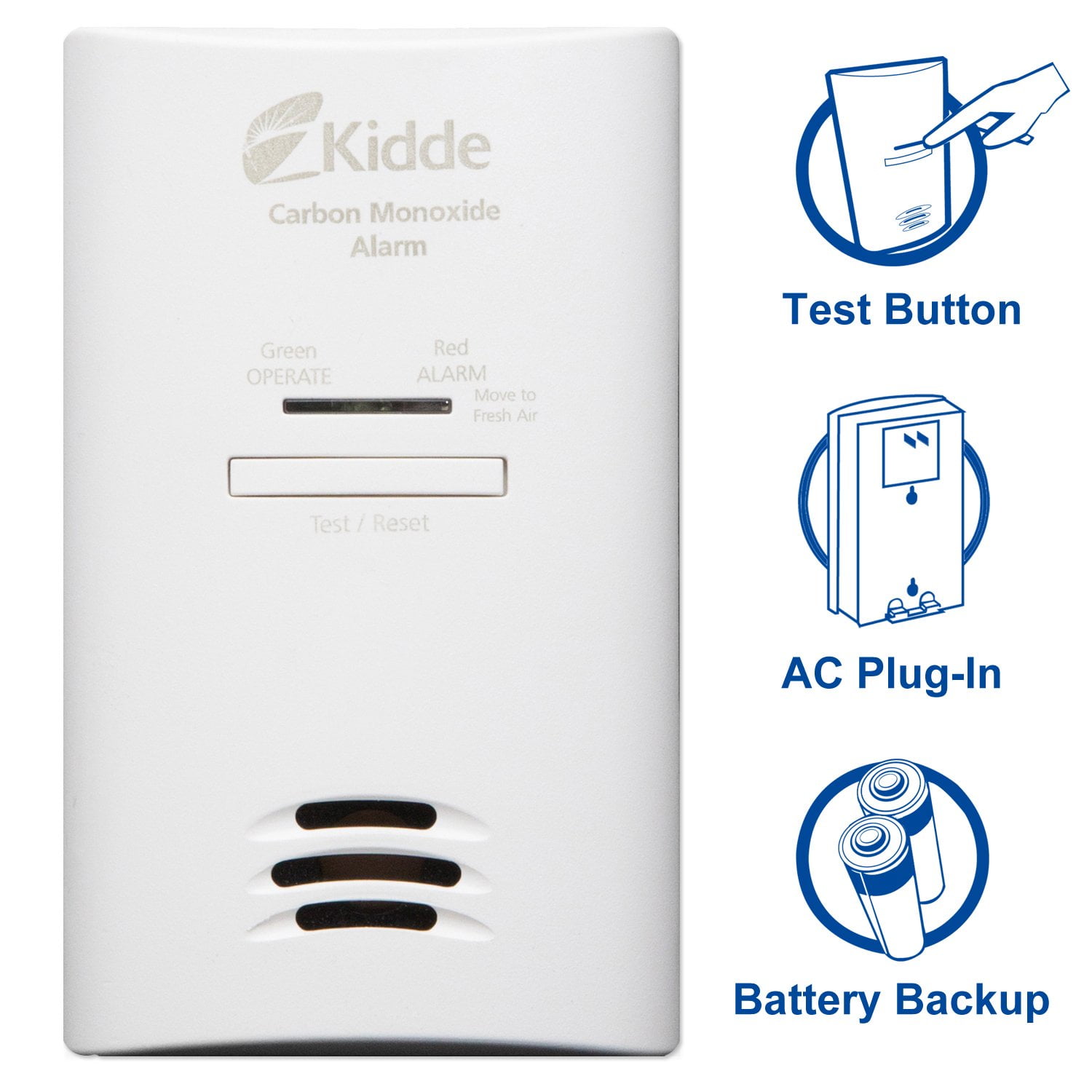 (3 pack) Kidde Carbon Monoxide Alarm AC Powered, Plug-In with Battery Backup KN-COB-DP2