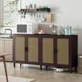 thumbnail image 2 of Tcbosik Rattan Buffet Sideboard with 4 Doors, 70" Farmhouse Coffee Bar Cabinet, Modern Cupboard with Adjustable Shelves for Kitchen, Living Room, Dining Room, Brown, 2 of 9