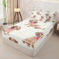 thumbnail image 2 of Homewish Cute Pink Bow Dachshund Zipper Twin Comforter Sets with Fitted Sheet and 2 Pillowcases,Cartoon Animals Zipper Bedding Set,Cream,Pink Reversible,4pcs, 2 of 8