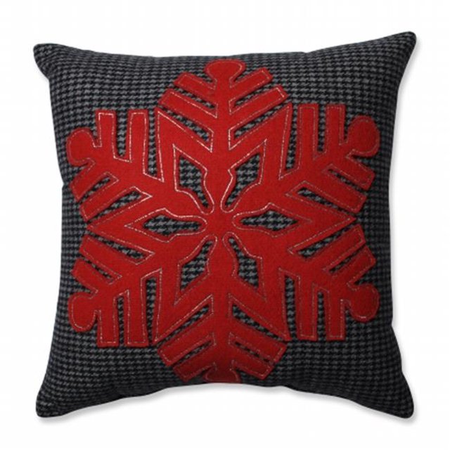 Oreiller Carré de 16 Po en Flocon de Neige Noir et Rouge