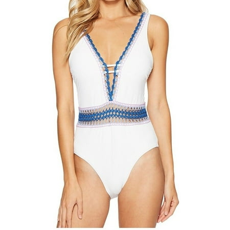 Becca Womens Swimsuit - Becca NEW White Women's Size Medium M Crochet One-Piece Swimsuit