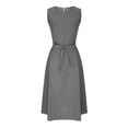 thumbnail image 4 of CHOK Robe en Lin pour Femmes Petites Femmes Été Décontractée Unie Col Rond Sans Manches Longue Robe, 4 of 5
