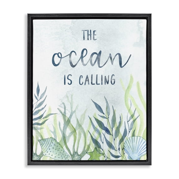 Stupell Industries Rustic Lodge Ocean Calling Phrase Black Floating Frame Canvas Art, 17 x 21, by Janet Tava