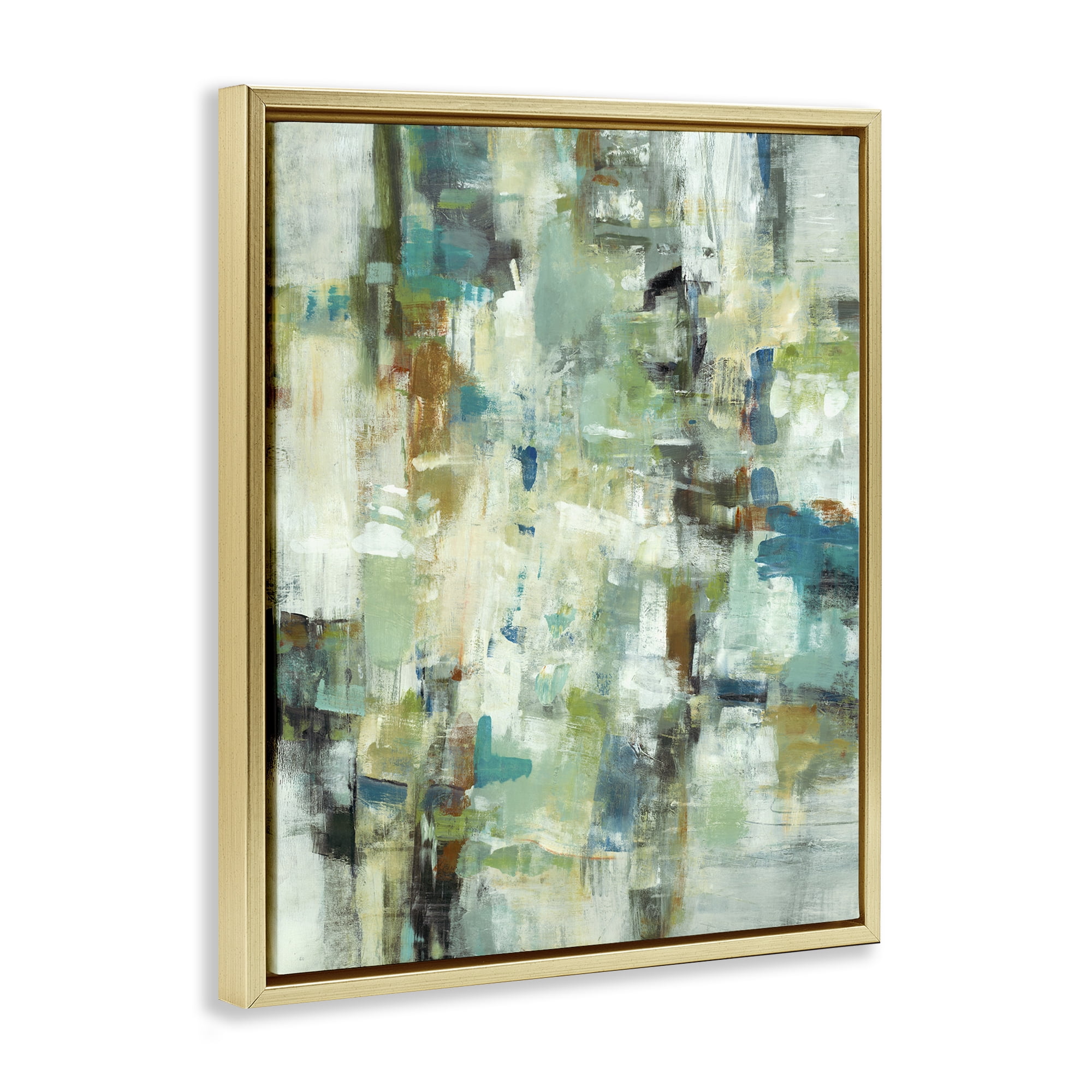 Stupell Industries Restless Green Abstraction Abstract Painting Gold Floater Framed Canvas Art Print Wall Art, 17 x 21