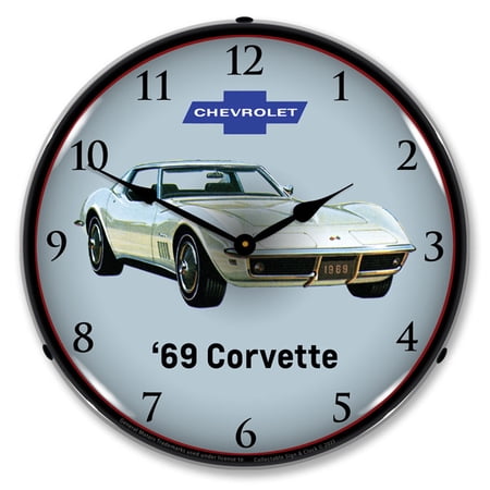 Collectable Sign and Clock 1969 Corvette LED Lighted Premium Wall Clock