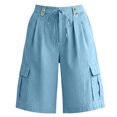thumbnail image 4 of SRZYMJ Womens Bermuda Shorts Knee Length Loose Fit High Waisted Wide Leg Drawstring Work Hiking Cargo Shorts with Pockets, 4 of 4