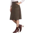 thumbnail image 4 of Falda midi A-line de ante sintético elástico con bolsillos y cinturón para mujer Inspire Chic XL Café, 4 of 6