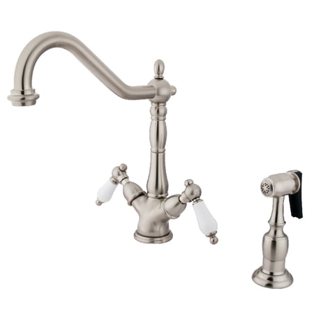 Kingston Brass KS1238PLBS Heritage 2-Handle Kitchen Faucet with Brass Sprayer and 8-Inch Plate Brushed Nickel