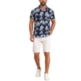 thumbnail image 2 of INSPIRE CHIC Men's Short Sleeve Button Down Camp Collar Leaf Print Hawaiian Shirts M Navy Blue, 2 of 5