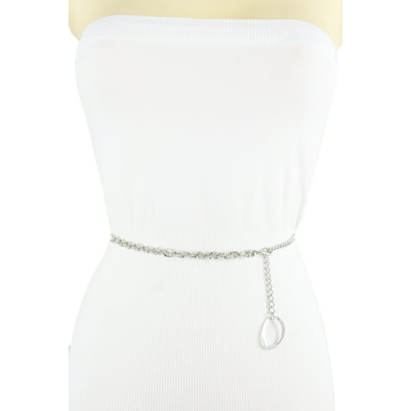 Women Silver Metal Chain Links Skinny Band Fashion Belt XL XXL