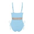 thumbnail image 5 of FhsagQ Costume Swimsuit Sets for Women Set Bathing Suit for Women Swimsuits V Neck Adjustable Drawstring Straps Swimming Suits Swimsuit Sets for Women Fishnet Women Swimsuit Sets Plus Size Blue S, 5 of 5