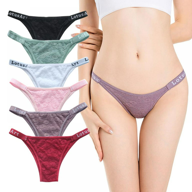 6-Pack Women Floral Lace Thong Seamless T-back Thongs Low-Waist Bikini Soft  Underpants