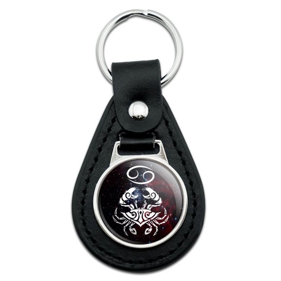 Cancer Crab Zodiac Sign Horoscope in Space Black Leather Keychain