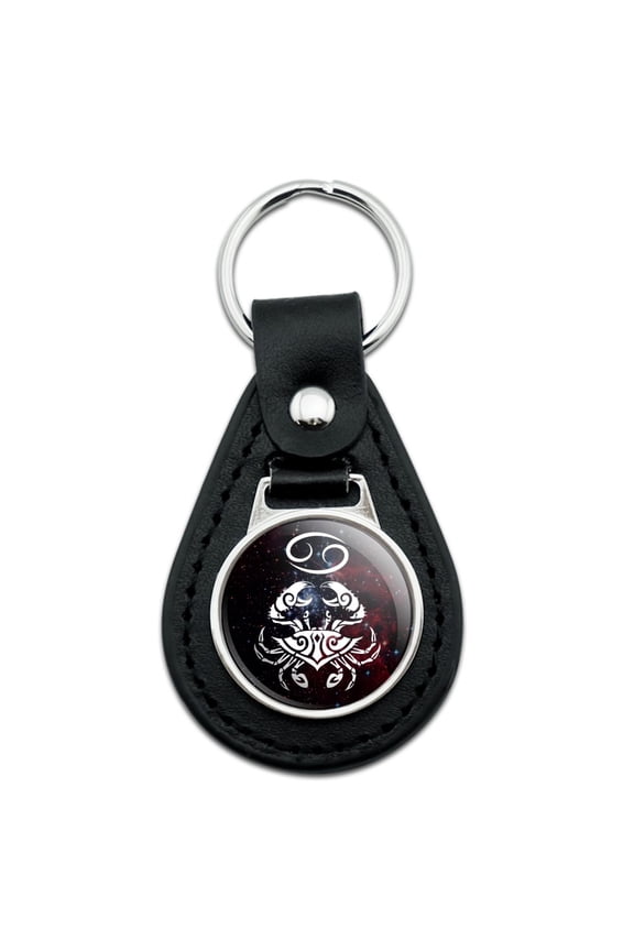 Cancer Crab Zodiac Sign Horoscope in Space Black Leather Keychain