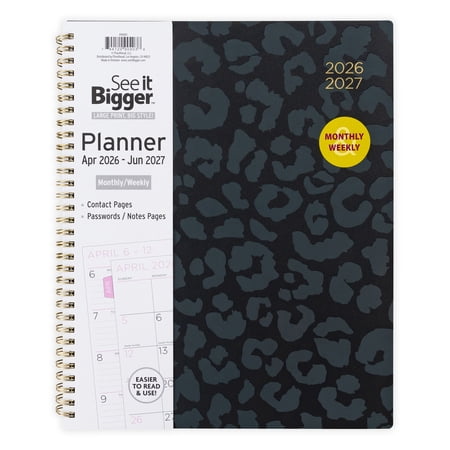 See It Bigger M/W Planner, Large (9" x 11.25"), Black, 15-Month: Apr 2026 - Jun 2027