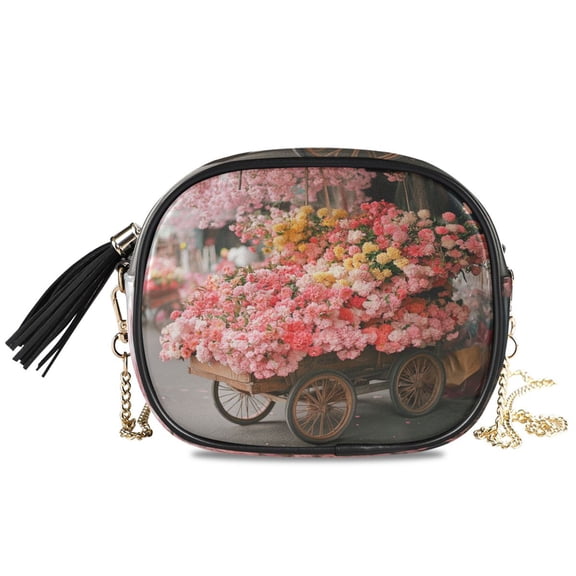Womens Casual Chain Shoulder Bag Simple style Cart Filled with Colorful Flowers Crossbody Bag