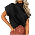 thumbnail image 2 of Mock Neck Tops for Women Short Sleeve T-Shirts 2025 Spring Casual Pullover Tops with Pocket Basic Tee Tops, 2 of 6