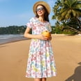 thumbnail image 4 of Balery Retro Floral Vestidos sueltos de manga corta para mujer, vestidos de verano 2025, vestidos casuales de corte A con vuelo., 4 of 6
