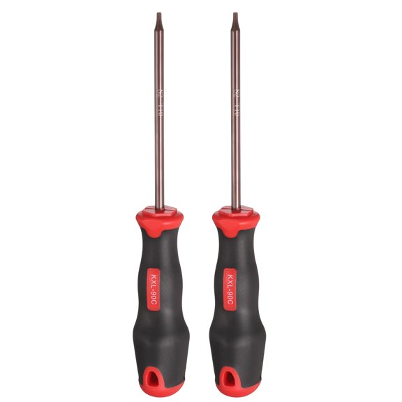 Uxcell 2pcs T10 Torx Screwdriver 7.87" Magnetic Screwdrivers 3.94" Heat-Treated S2 Alloy Steel with Ergonomic Handle for DIY Repairing, Red Brown