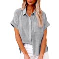 thumbnail image 2 of Clothing 2025 Womens Casual Short Sleeve Button Down Shirts Summer Plain Top Blouses with Pockets Womens Short Sleeve Button Down Shirts Official Collar Blouse Basic Simple Dress Shirt, 2 of 6