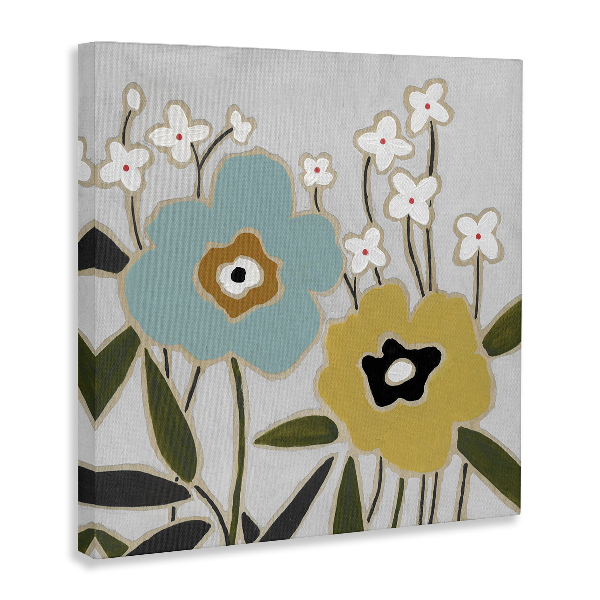 Stupell Industries Modern Hued Blooms Plants & Flowers Painting Wrapped Canvas Art Print Wall Art, 17 x 17