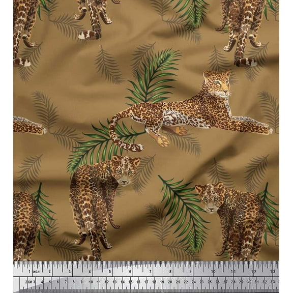 Soimoi Cotton Duck Fabric Leaves & Leopard Animal Printed Craft Fabric by The Yard 42 Inch Wide