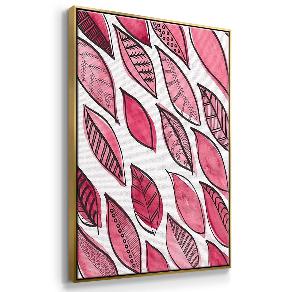 Patterned Leaf Shapes I - Framed Premium Gallery Wrapped Canvas L Frame 3 Piece Set - Ready to Hang
